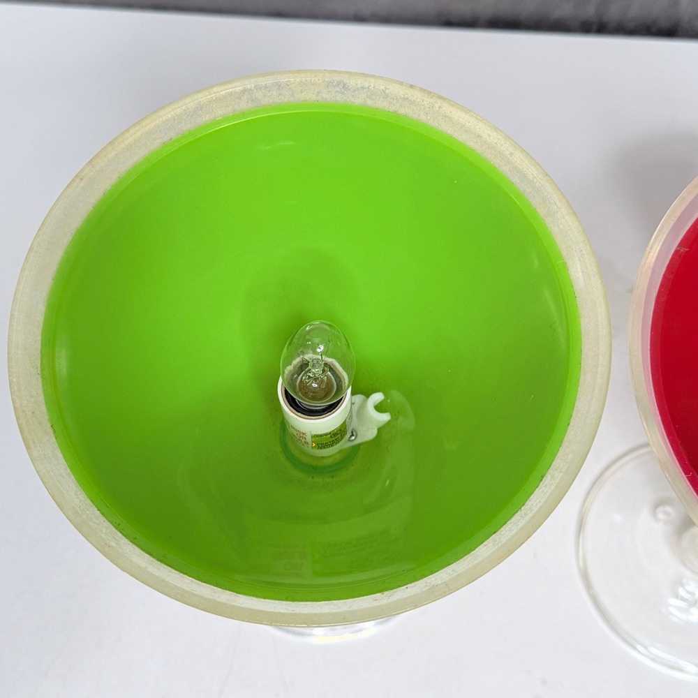 Vintage Lucite Red Green Pair of Martini Style Lamps 8.75" Tall 6" Diameter - Picture 7 of 11